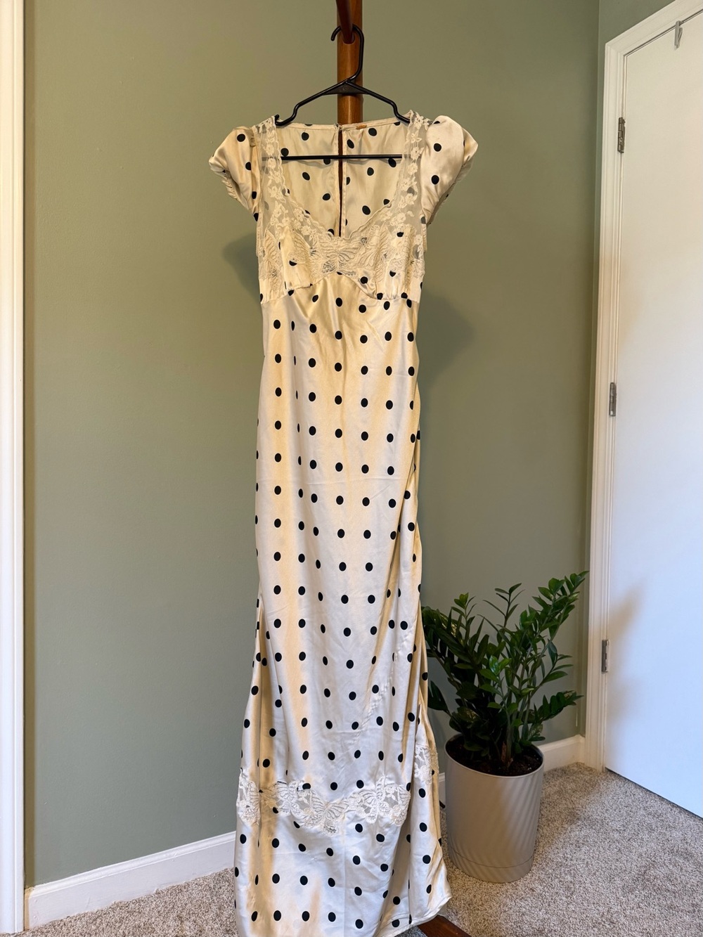 Free People Butterfly Babe Maxi Dress Polka Dot Lace Maxi Dress in Cream & Black